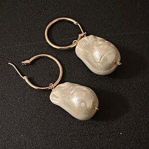 Elegant Gold and Cream Hoop Earrings